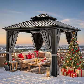 10x10ft Hardtop Gazebo with Nettings and Curtains