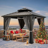 10x10ft Hardtop Gazebo with Nettings and Curtains