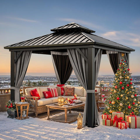 10x10ft Hardtop Gazebo with Nettings and Curtains