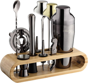 Cocktail Shaker Set with Bamboo Stand - Professional 10-Piece Bartender Kit, Complete Bar Set Use with Jigger - Set of 10