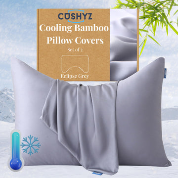 Cooling Pillow Covers for Curved Pillows - Queen 2-Pack 28x20 Eclipse Grey - Moon-Shaped Zippered Pillowcases, 100%