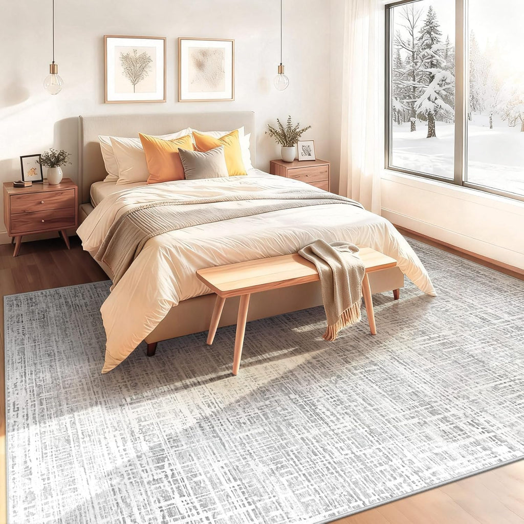 8x10 Area Rugs for Living Room, Washable Large Area Rug Neutral Modern Abstract Bedroom Rug Soft Non Slip Low Pile