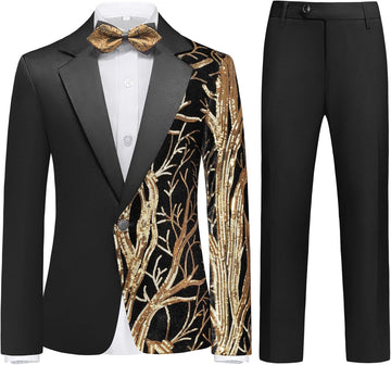 Boy Formal Tuxedo Suit Set Kid Dress Outfit 2 Piece Jacket Black Pants