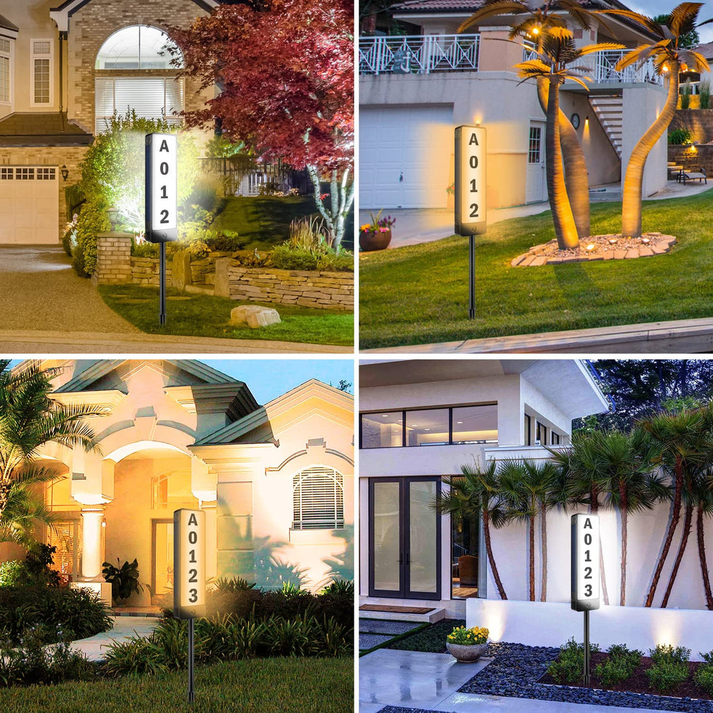 Solar Address Signs for Yard Vertical LED House Numbers for Outside