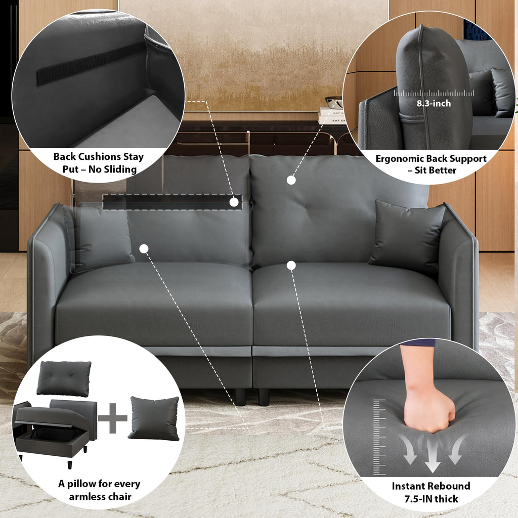Faux Leather Modular Sectional 6 Seater Sofa Sleeper with Storage