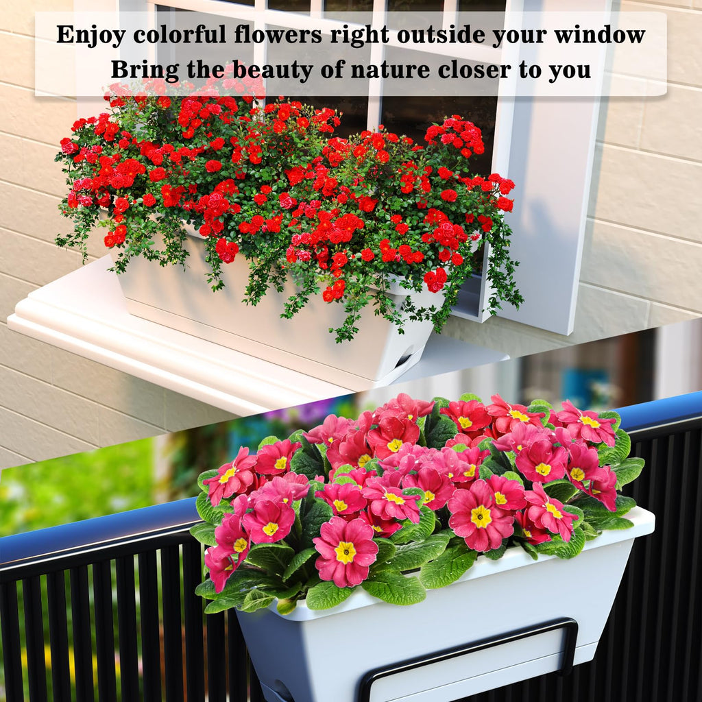 Planter Boxes for Domestic Gardening 8 Pcs, 17 Inch Long Window Sill Planter Box Outdoor, Plastic Rectangular Window