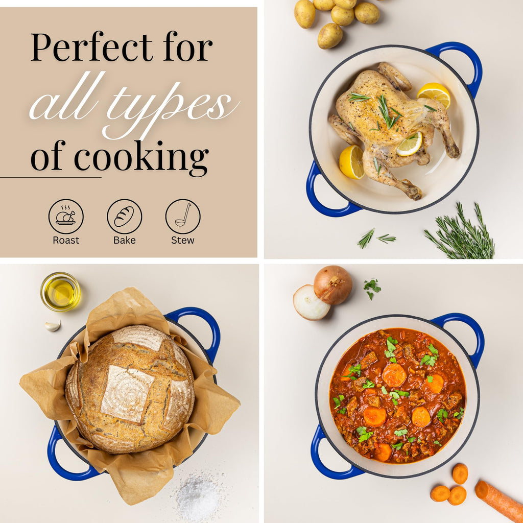 Enamelled Cast Iron Dutch Oven Pot with Lid-6.4 Quart Non Stick Casserole Pot-Heavy Duty & Oven Safe up to 500° F