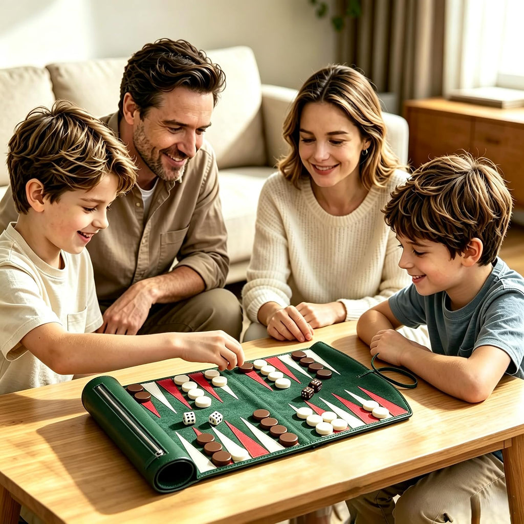 Travel Backgammon Set for Adults,Roll-up Game w/Camping Backpacking Trips