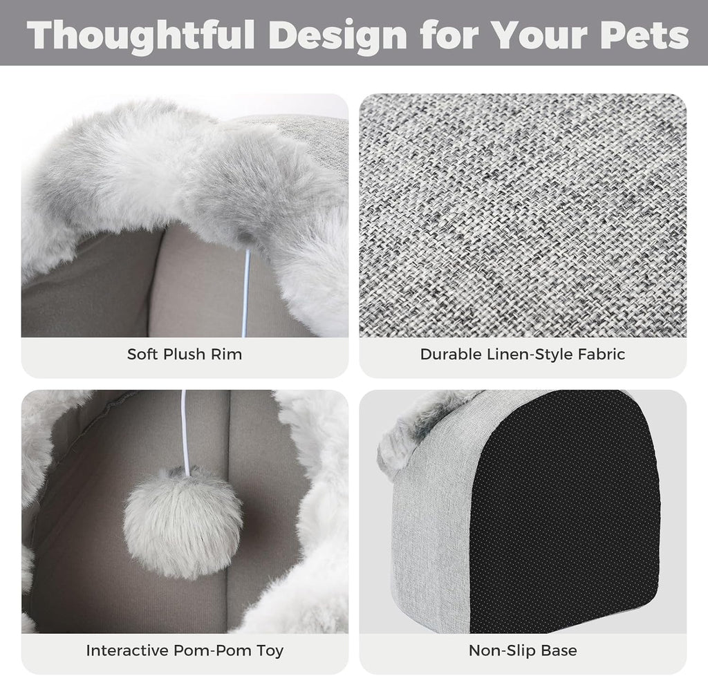 Cat Bed Cave for Indoor Cats, Semi-Enclosed with Washable Cushion