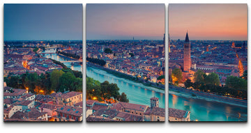 Canvas Print Wall Set Summer Sunset Over Verona, Italy Architecture & Maps Cityscape Photography Realism Modern