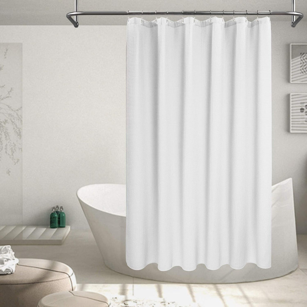 Waffle Weave Shower Curtain Fabric White, 72x72 | Heavy Weight Fabric, Cotton Blend, Hotel Luxury Spa, Machine