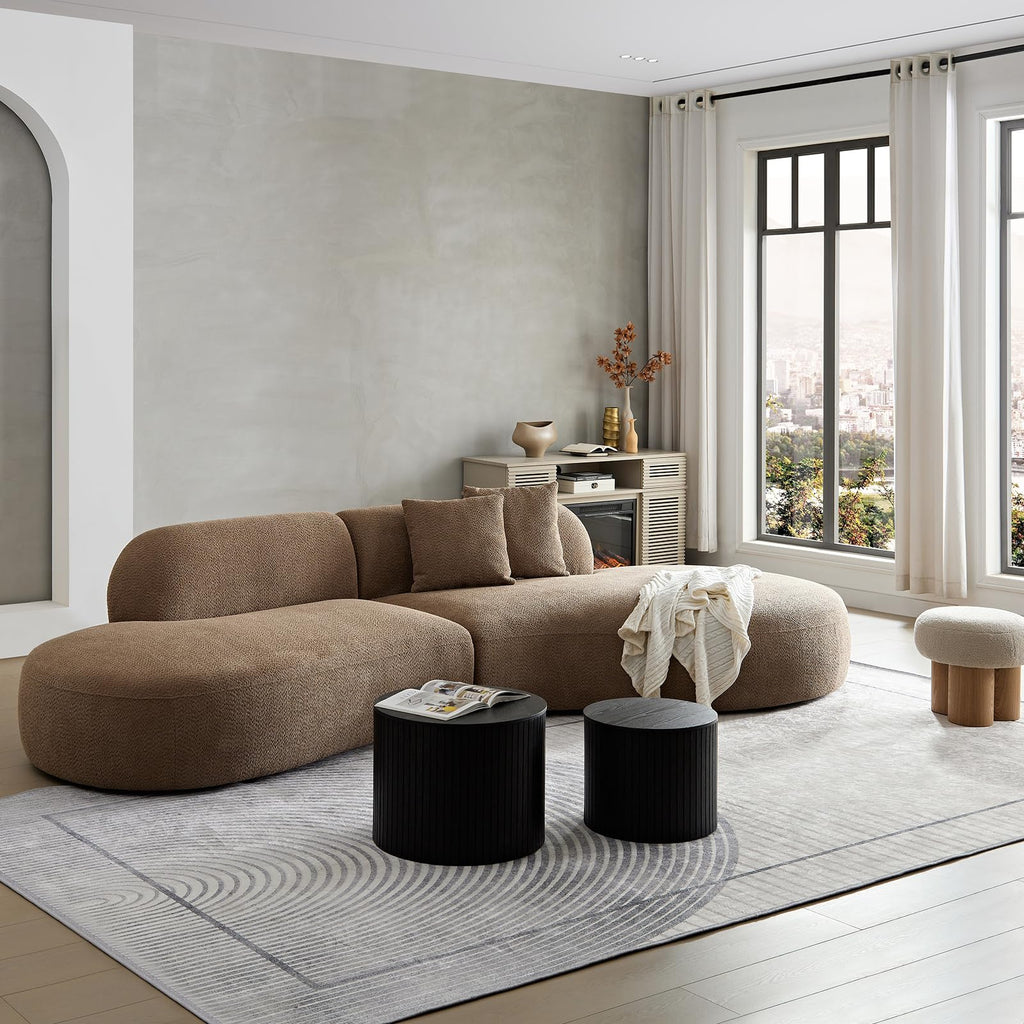 135.4" Luxury Oversized Curved, Modern Camel Sectional Couch