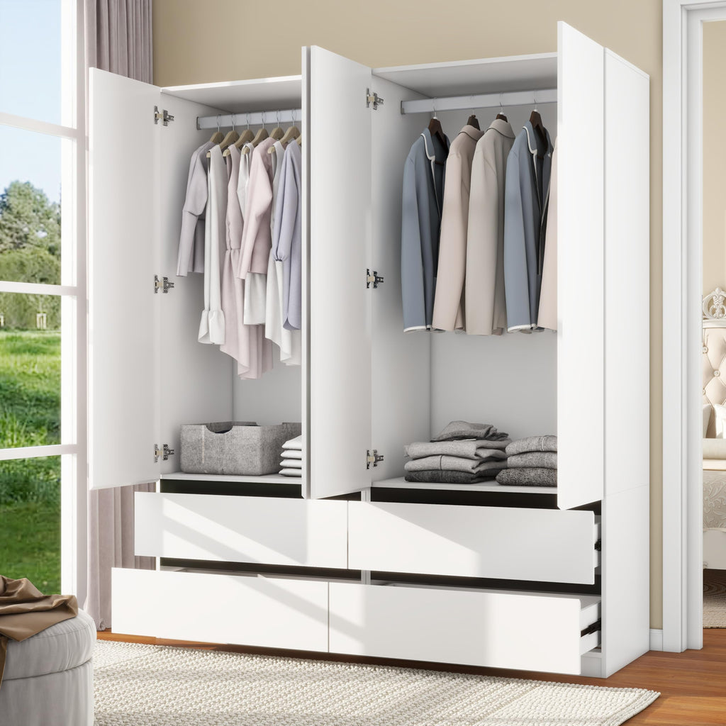 White Armoire Wardrobe Closet with 4 Drawers: 75" H x 63" W