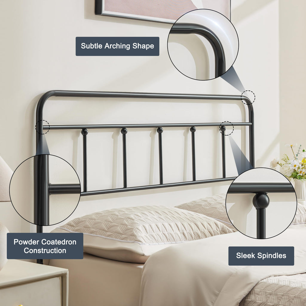 Vintage Metal Headboard Only, Adjustable Height 34-44 in, Black