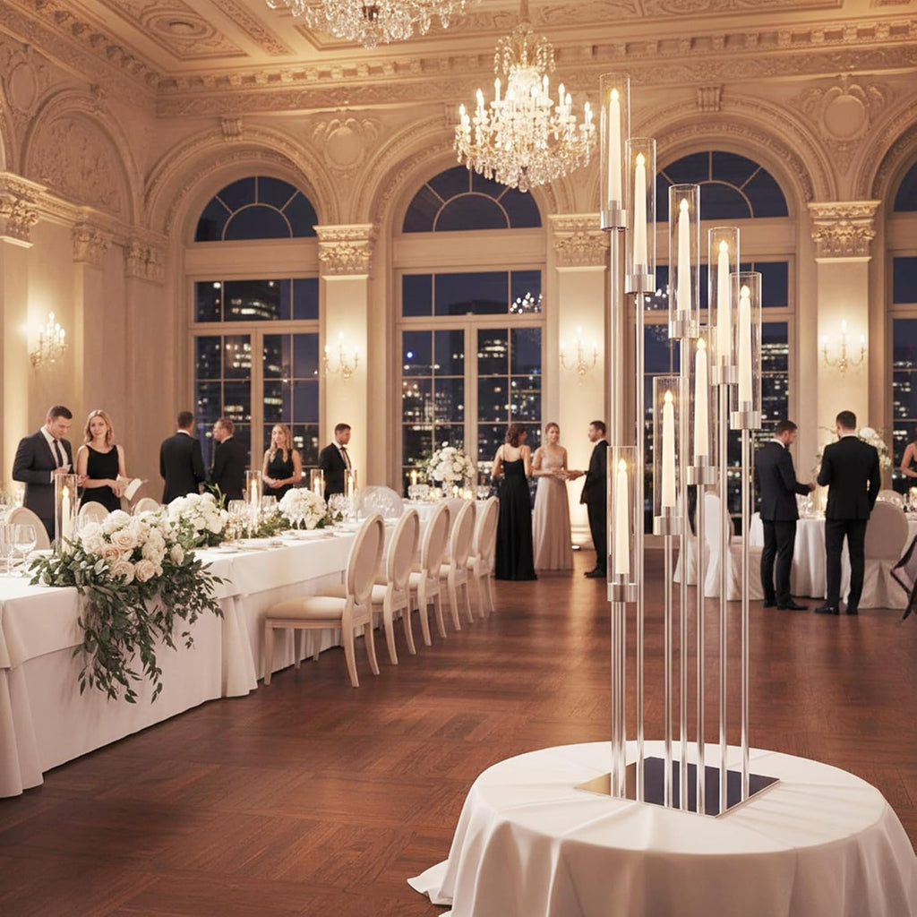 Floor Candelabra Wedding Centerpiece, 45.3'' Tall Floor Candle Holder Set, 8-arm Silver Metal Candlestick Holders
