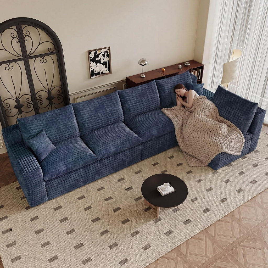136" Cloud Boneless Sectional Couches 5-Seater, Blue