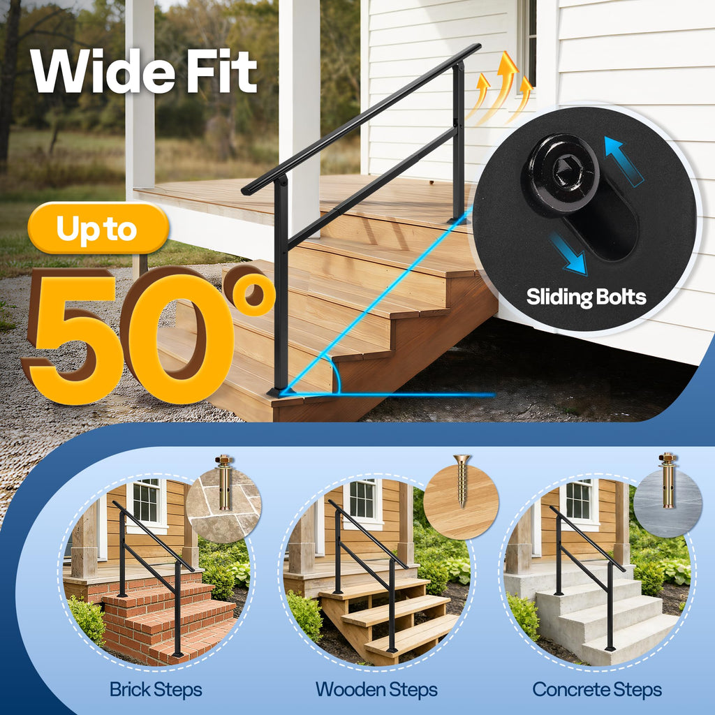5 Step Adjustable Straight Oval Hand Rails for Outdoor Steps