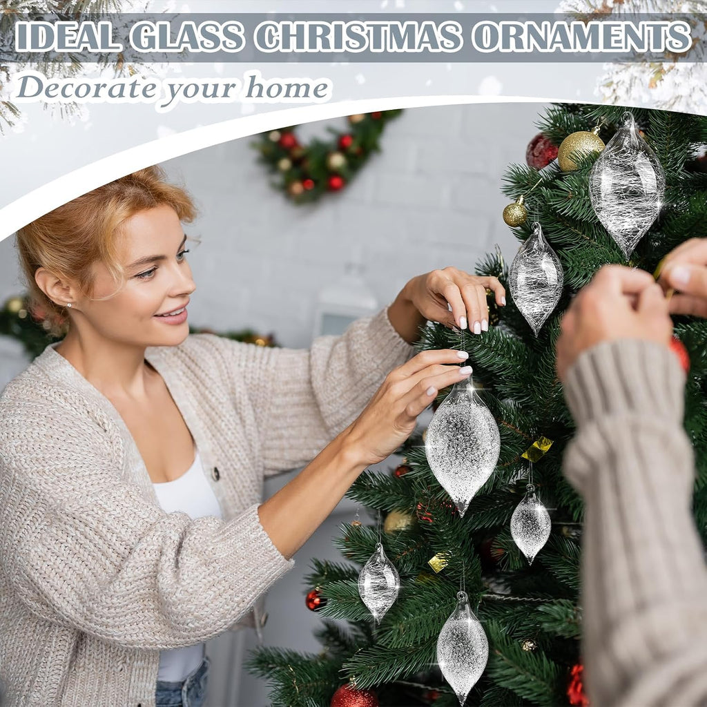 12 Pcs Clear Glass Christmas Ornaments for Xmas Tree, Bulb Ball