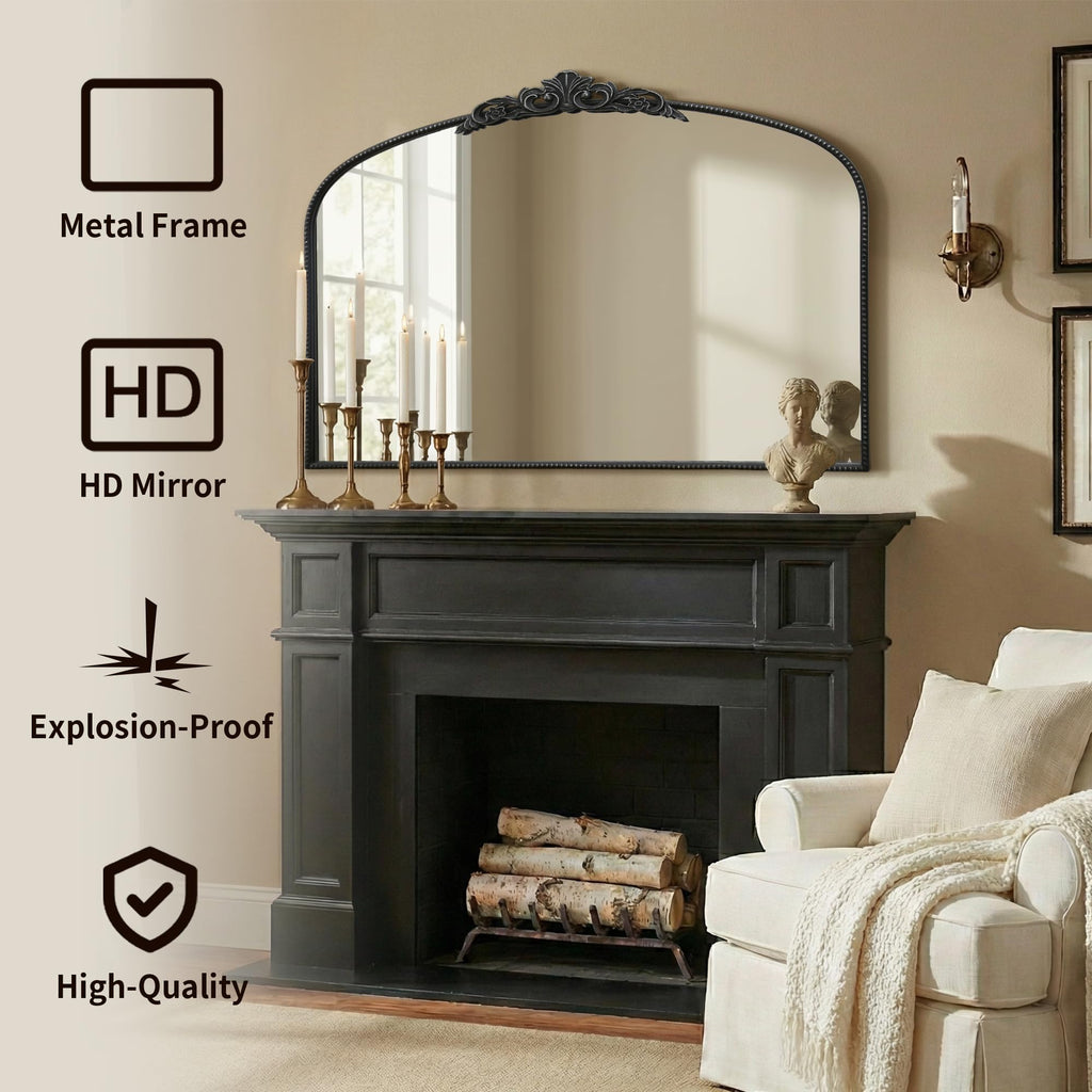 Large Vintage Black Mirror: 48"x33" Baroque Antique Wall Mirror