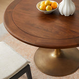 Lippa 48 Inch Round Wood Dining Table with Metal Pedestal in Brass Walnut - Modern Industrial Dining Table for 4