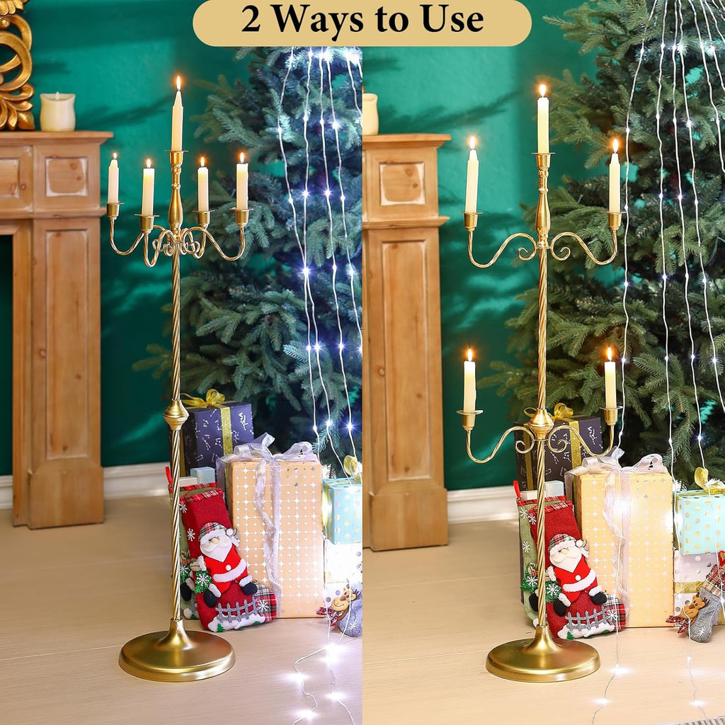 42.7" Tall Candelabra Candle Holder, 5 Arms Gold Candlestick Holders, Floor Candelabras Centerpiece for Taper Candles