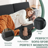 Convertible Sectional Sofa Couch, 3 Seat L Shaped Sofa with Removable Pillows Soft Corduroy Fabric Small Couch Mid