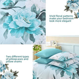 Dobuyly Floral Comforter Set Full 7 Piece Bed in a Bag, Aqua Flowers Printed on Light Blue Comforter Set with Sheets