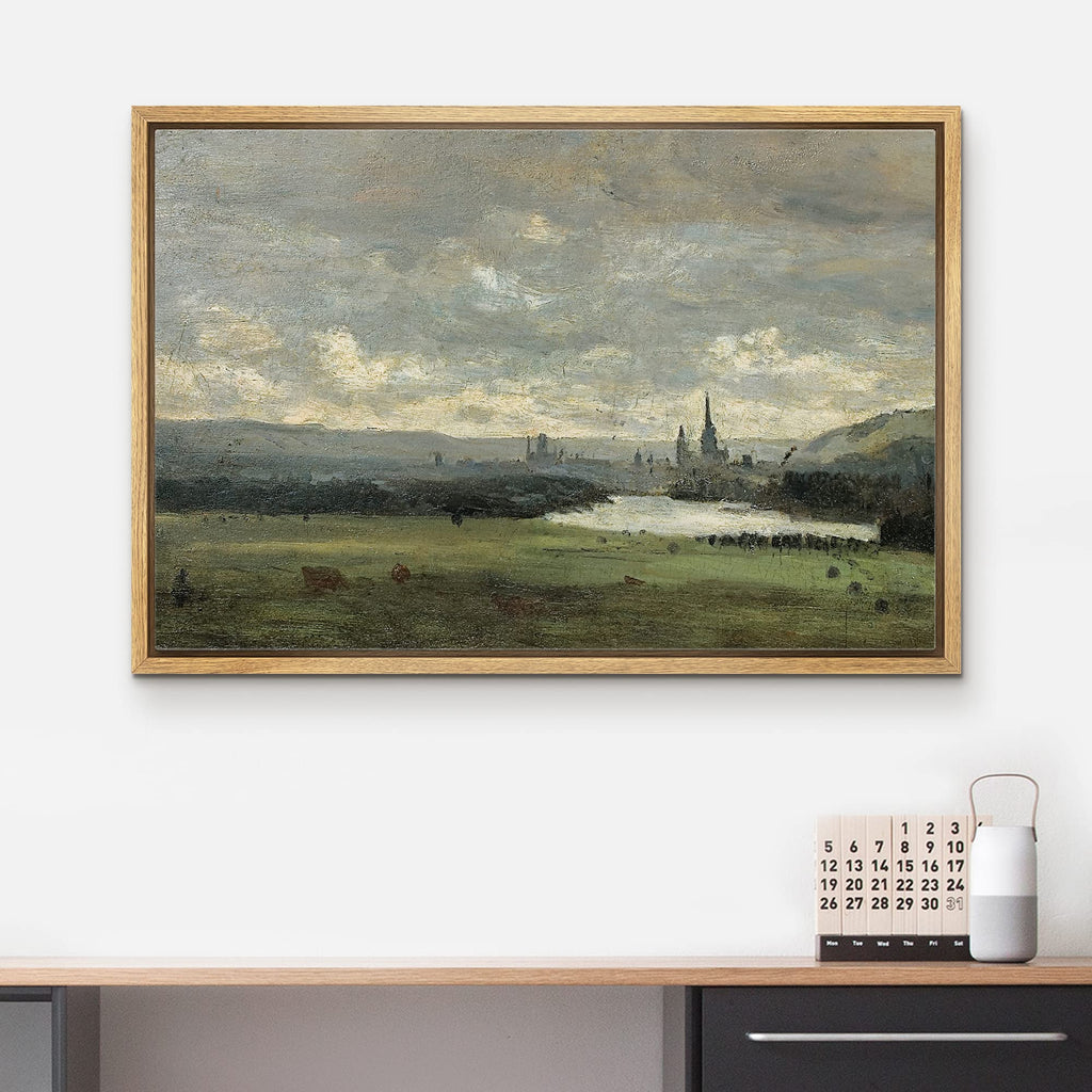 Framed Canvas Print Wall Art Pastel Storm Cloud Valley Lake Landscape Nature Wilderness Illustrations Fine Art