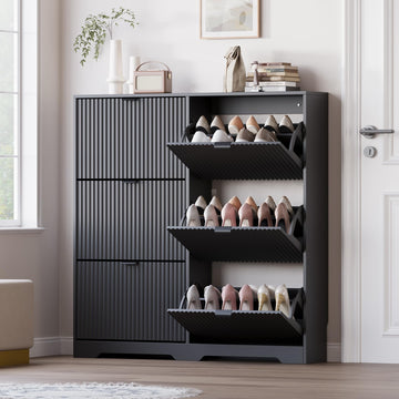 Large Shoe Cabinet, Tall Narrow Shoe Storage Cabinet with 6 Flip Drawers and Adjustable Shelves, Shoe Rack Cabinet