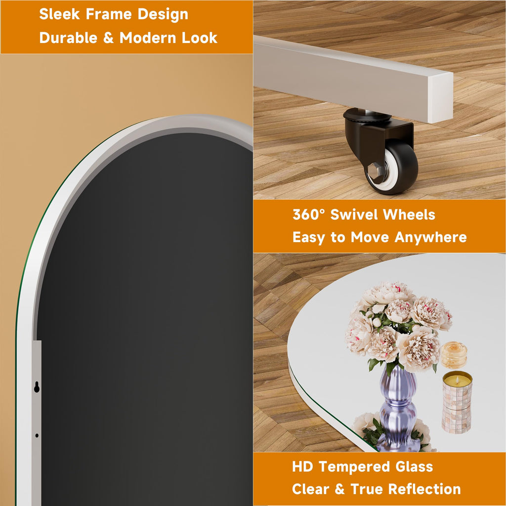 71" x 32" Arched Full Length Mirror on Wheels