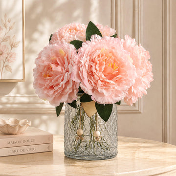 Peonies Artificial Flowers in Vase, Peony Arrangement for Table Decor, Pink