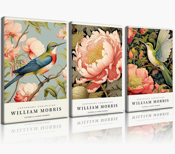 12x16 x3 William Morris Wall Art Vintage Botanical Bird Canvas Prints Gallery Wrapped Ready to Hang Room Decor
