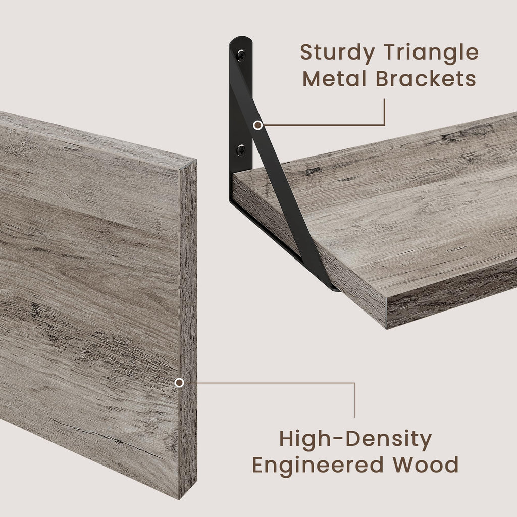 Wall Mounted Floating Shelves Set of 2, 24x8, Grey
