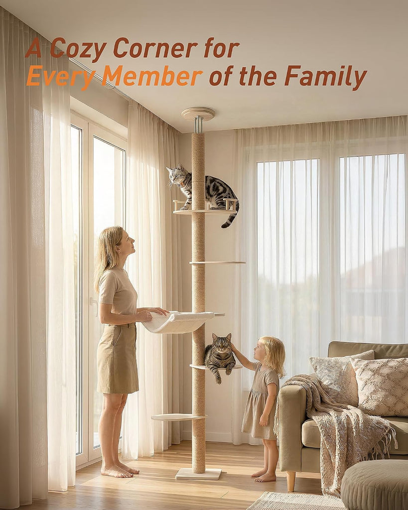 Floor to Ceiling Cat Tree for Large Cats, 76-108" Height Adjustable