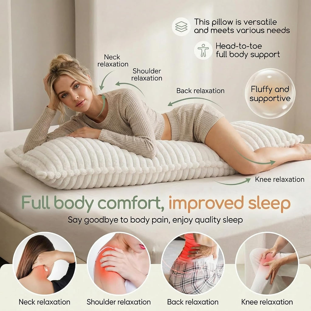 Luxurious Faux Fur Full Body Pillow for Adults,Shredded Memory Foam Body Pillows for Side Sleeper & Pregnancy, 20x54