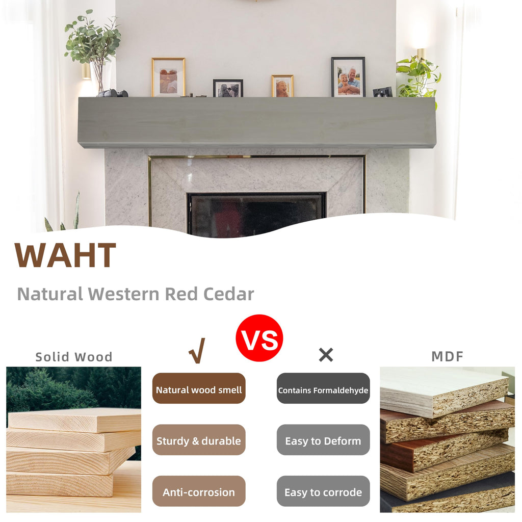 72" Rustic Wood Fireplace Mantel | Wall-Mounted & Floating Shelf Decor