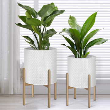 Set of 2 Modern Planters with Stand for Indoor Outdoor Plants