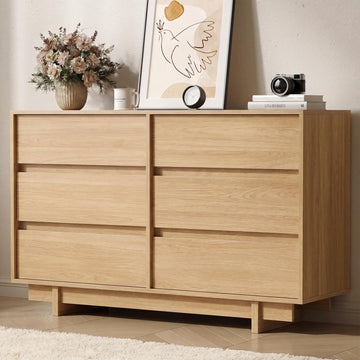 6 Drawer Oak Dresser, 47" Wide Mid Century Modern Dresser