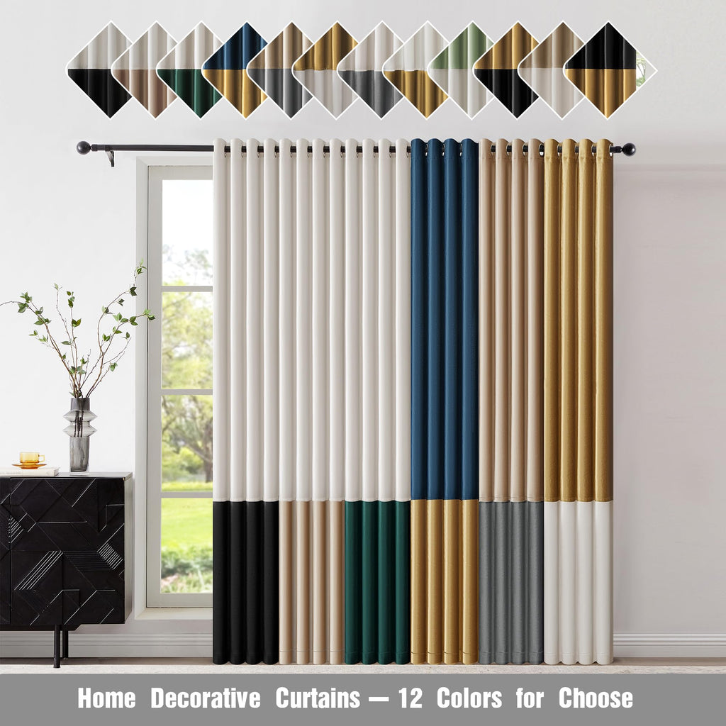Modern Cream White Black Decorative Velvet Curtains 72 inches 2 Panels