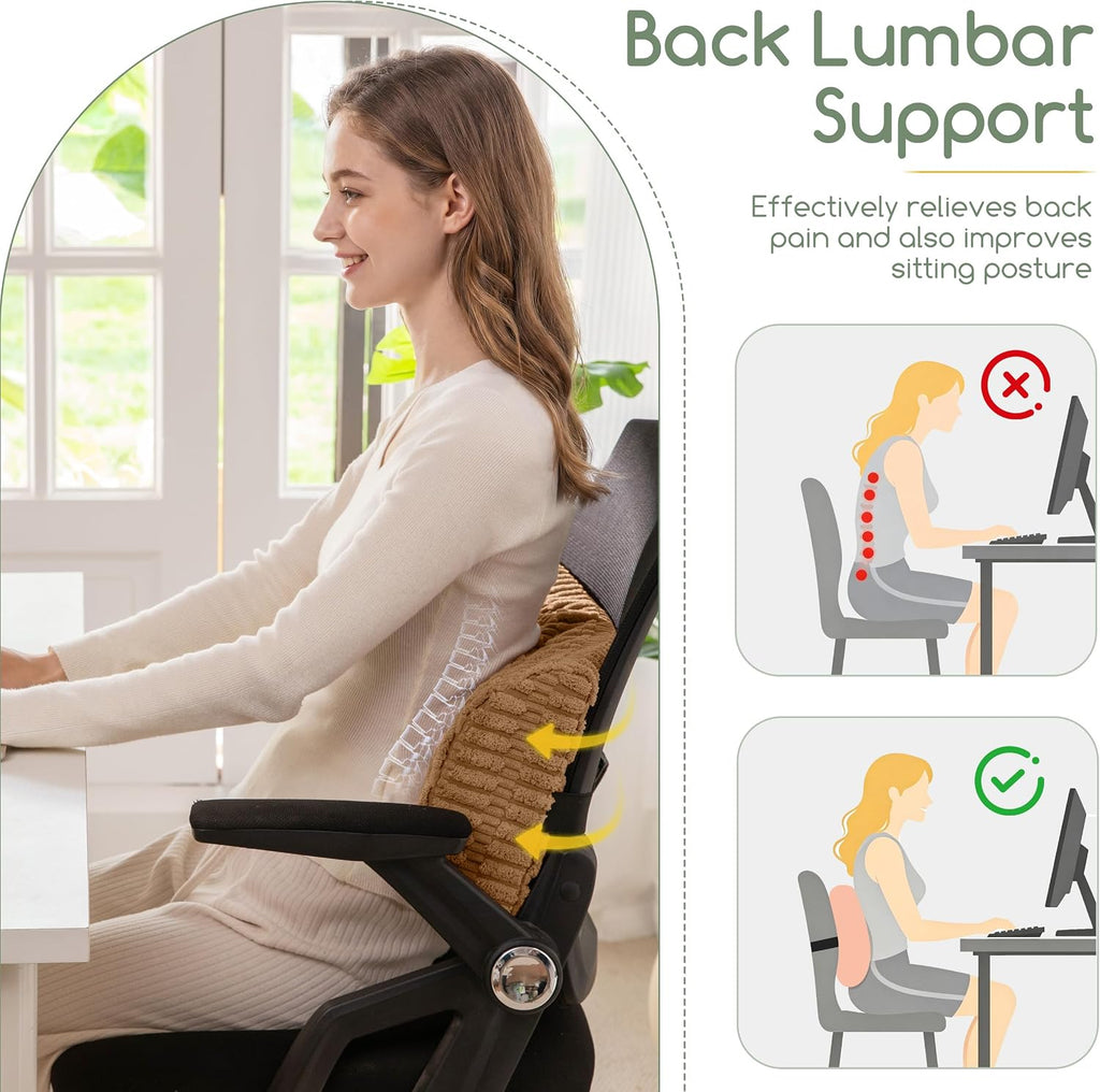 Lumbar Support Pillow for Recliner Chair/Office Chair/Couch, Memory Foam Back Support Cushion with Adjustable Strap