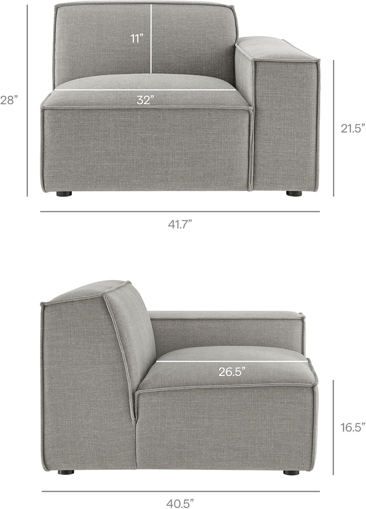 Restore Performance Fabric Upholstered 5-Piece Modular L-Shaped Sofa in Pewter - Low Profile L-Shaped Sectional Couch