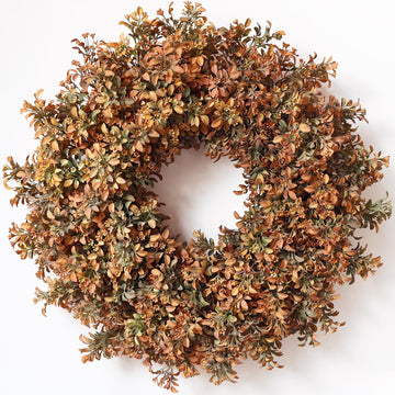 26" Artificial Fall Boxwood Wreath for Front Door Decoration(Autumn Orange)