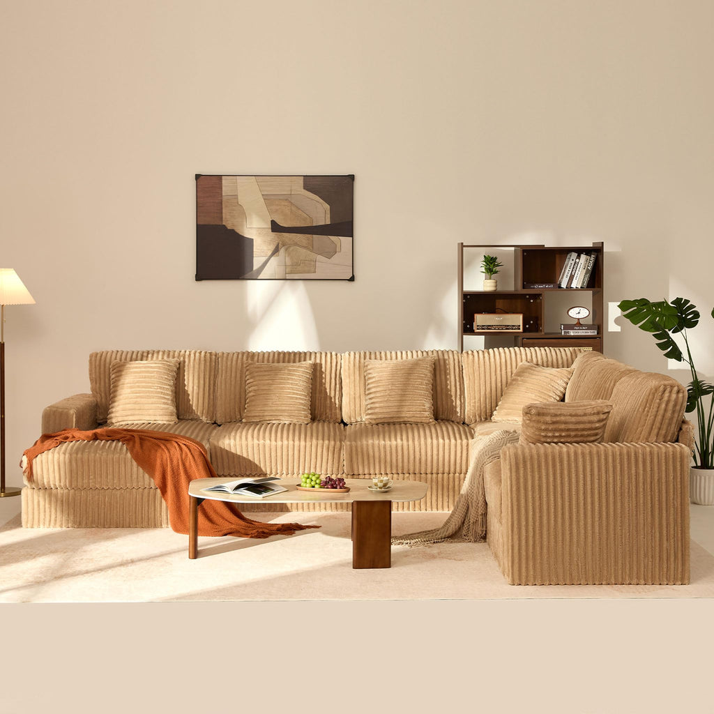 139" U-Shaped Cloud Couch, Modular Sectional, Deep Seats, Camel