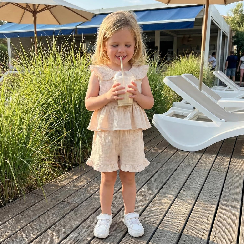 Toddler Baby Girl Summer Clothes Bubble Cotton Outfits Sleeveless Ruffle Tank Top Shorts Cute Clothing Set