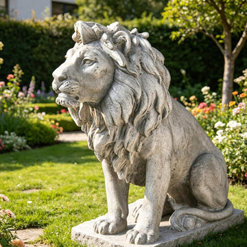 Garden Outdoor Statues Lion Statue - 20Inch Garden Decor Statue Antique Lion Stone with Long Hair Outdoor Indoor