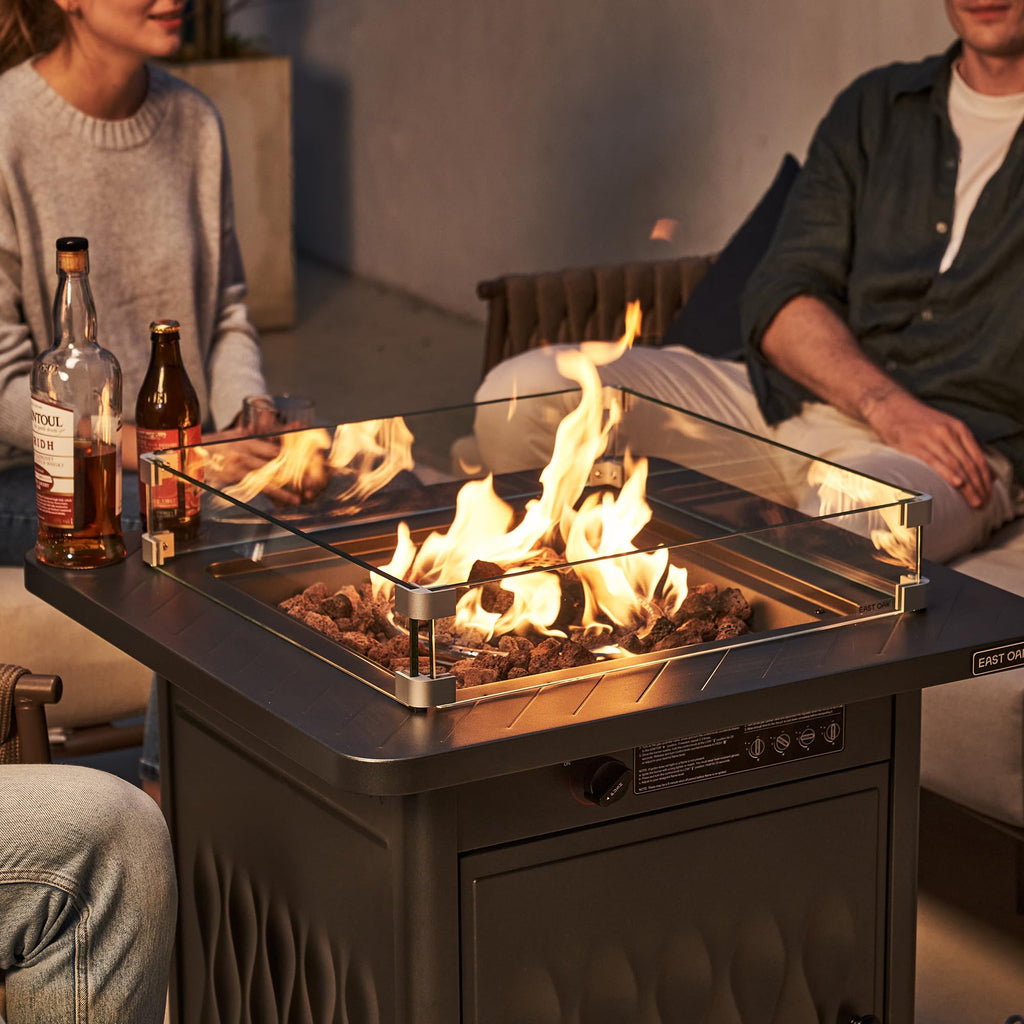 Glass Wind Guard for 28in & 32in Propane Fire Pit Table, Clear Tempered Wind Guard for Gas Firepit, Thick Rectangle