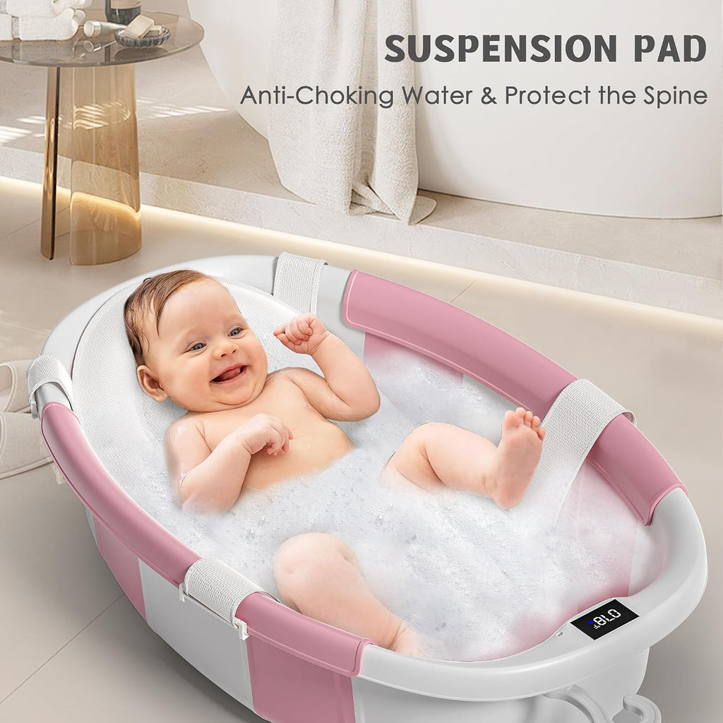 Collapsible Baby Bathtub for Newborn to Toddler 0-36 Months,Spacious Foldable Infant Bath Tub