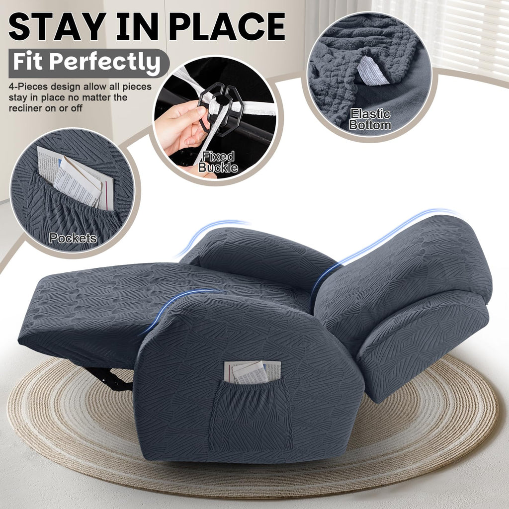 Stretch Recliner Chair Covers, 4-Pieces Slipcover, Gray