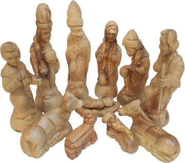 Carved from Bethlehem Olive Wood Christmas Nativity Story Set with Stable (11" Stable with 5" Figurines)