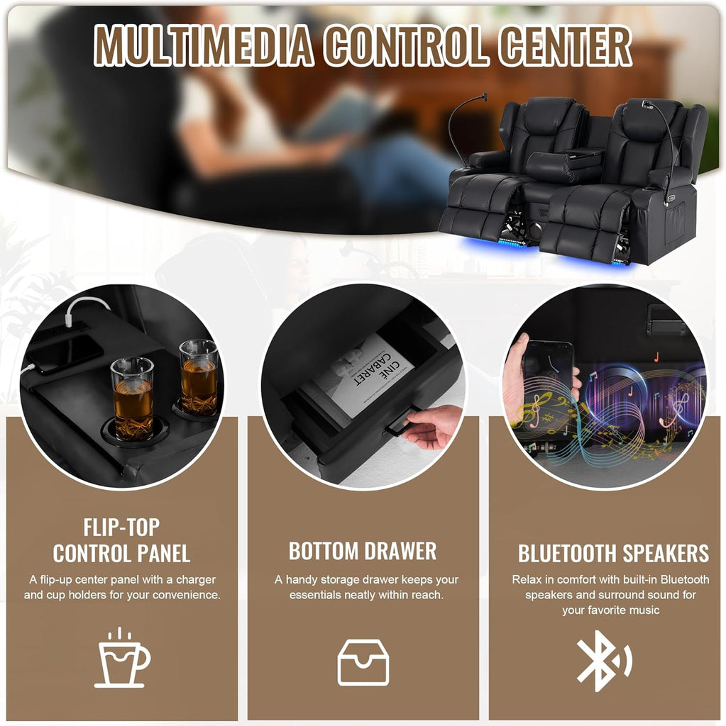 Power Recliner Loveseat for Living Room, Loveseat Sofa with Center Console, USB Type-C Port
